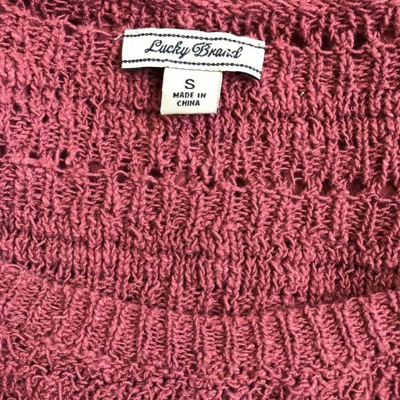 Lucky Brand Women's Loose Knit Balloon Sleeve Mixed Media Top Sweater Sz SM Pink - Picture 5 of 6